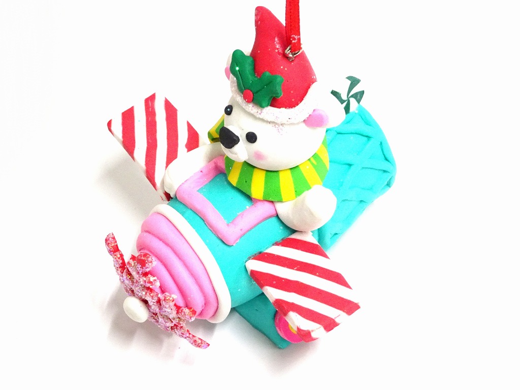 【Polar Bear on ice cream cone airplane】 飛行機 クリスマス オーナメント