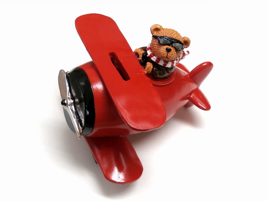【Red Biplane Bank】 飛行機に乗ったクマの貯金箱