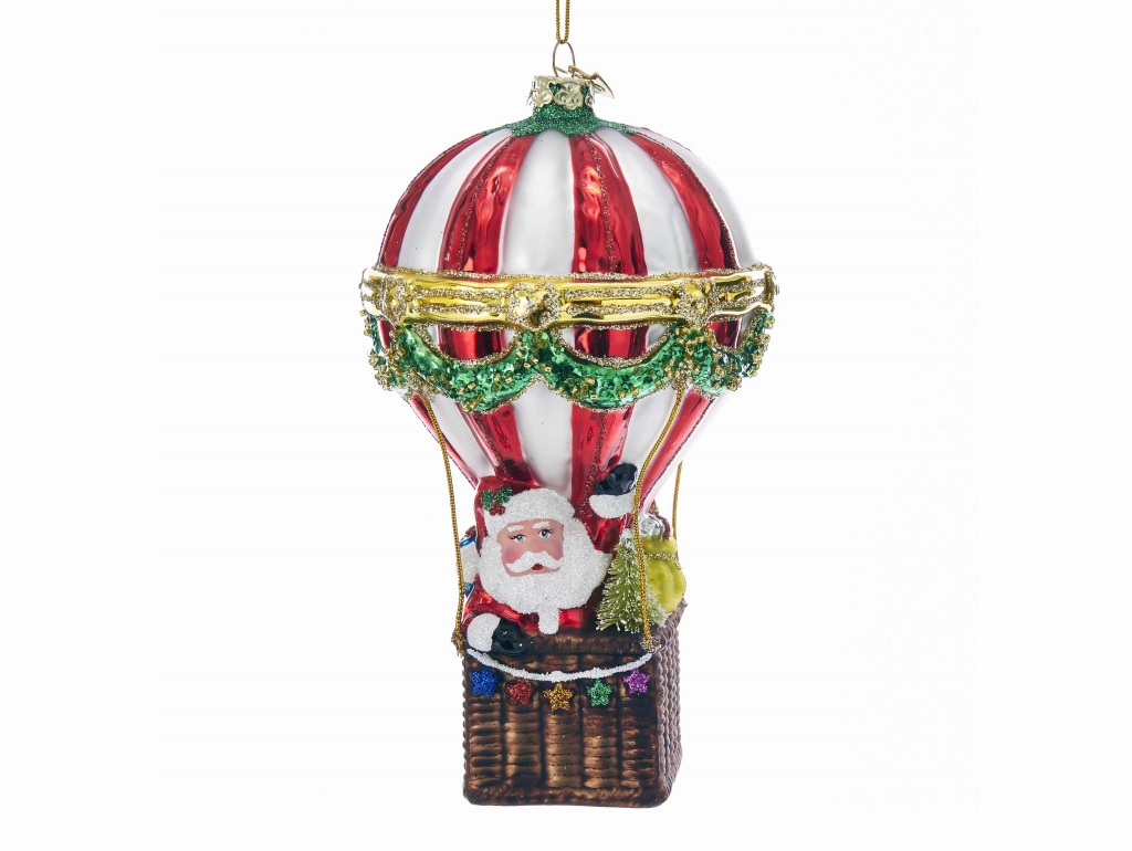 【Santa Hot Air Balloon Glass Ornament】 サンタ 熱気球 クリスマス オーナメント