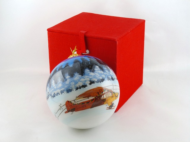 【Winter Scene Hand Painted Ornament】 飛行機 クリスマス オーナメント ボール
