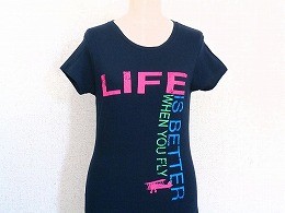 LIFE IS BETER 飛行機 Tシャツ (レディース)