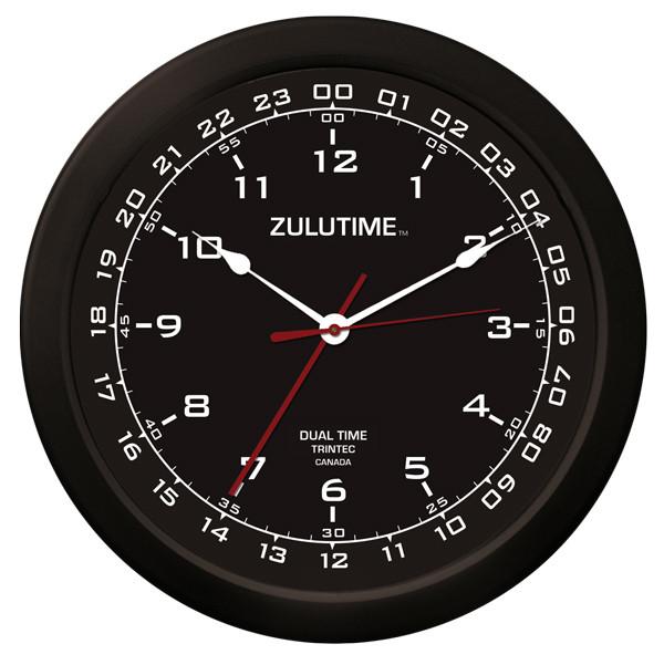 【Trintec ZULUTIME Dual Time Clock】 掛け時計 （黒） 14" 24時間計 ZT14-1