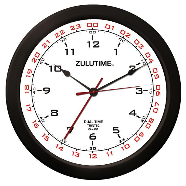 【Trintec ZULUTIME Dual Time Clock】 掛け時計 （白） 14" 24時間計 ZT14-2