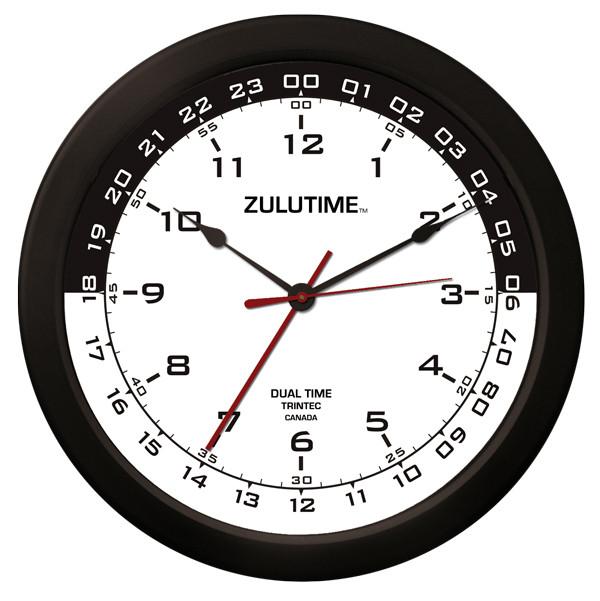 【Trintec ZULUTIME Dual Time Clock】 掛け時計 （白/黒） 14" 24時間計 ZT14-3