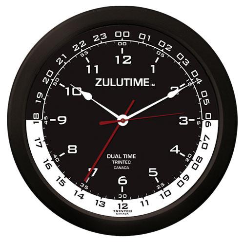 【Trintec ZULUTIME Dual Time Clock】 掛け時計 （黒/白） 14" 24時間計 ZT14-4