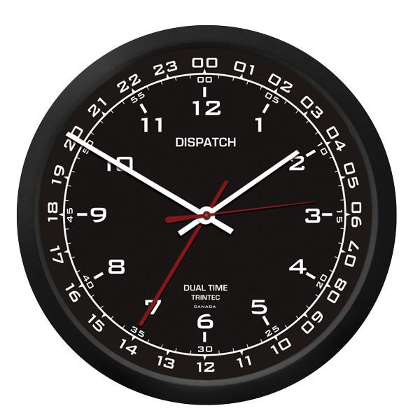 【Trintec ZULUTIME Dual Time Clock】 掛け時計 （黒） 10" 24時間計 DSP-01