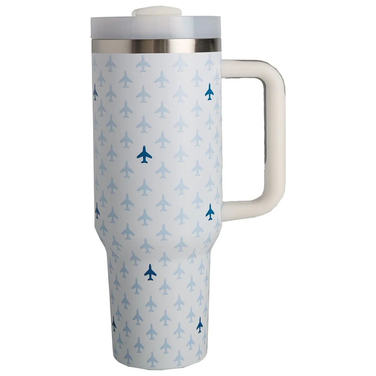 トラベルタンブラー ストロー&取っ手付き 飛行機柄 40オンス